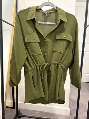 Rachel Zoe - Olive Green Drawstring Utility Shirt Jacket